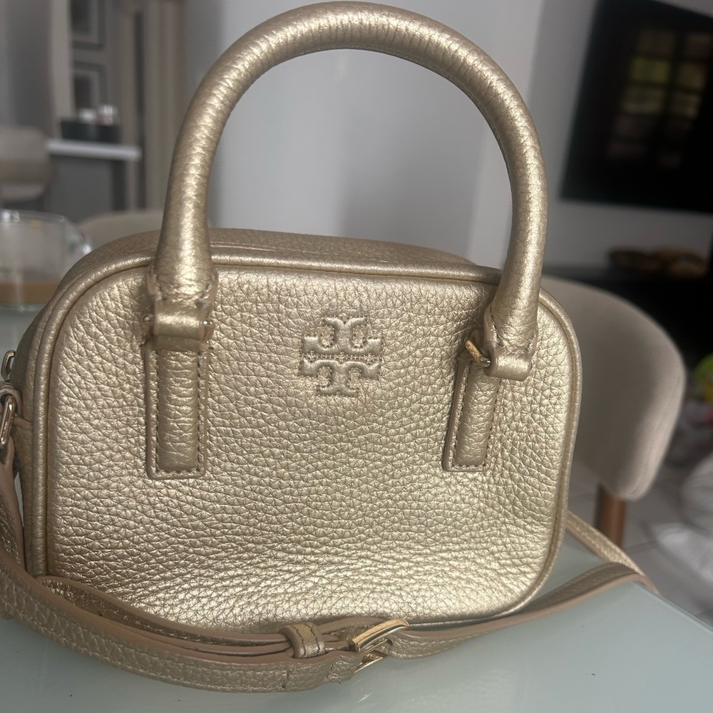 Tory Burch Metallic Gold Mini Satchel leather